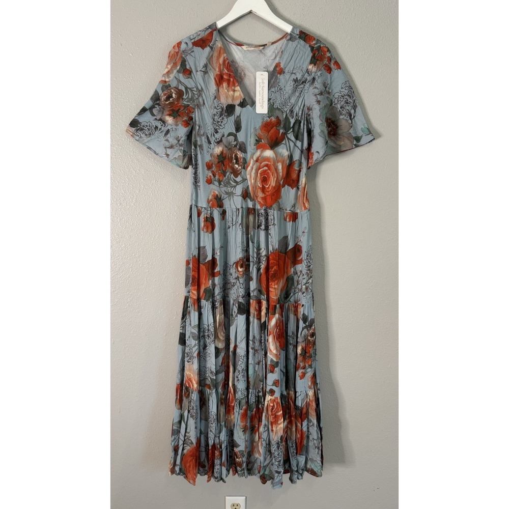 NWT Soft Surroundings First Blooms Maxi Dress M Blue Porcelain‎ Rose Floral Boho - Picture 3 of 10